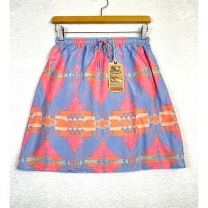 Faherty‎ Brand  Silk Skirt Kiawanda Geometric Print Blue Pink Drawstring Size S